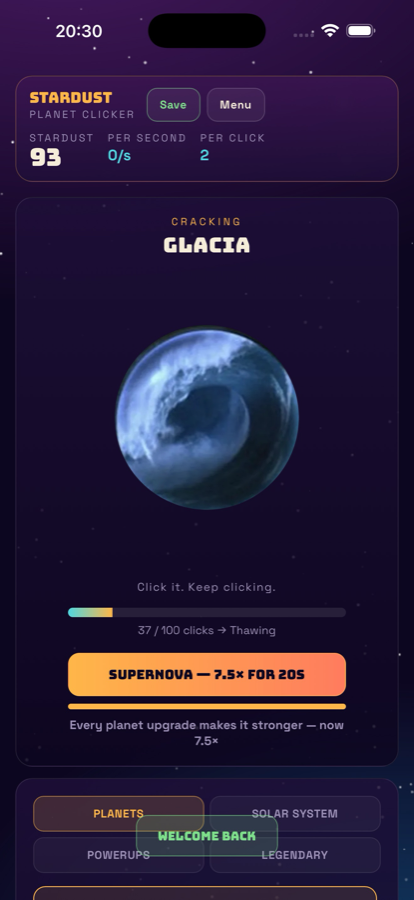 Gameplay with planet and HUD